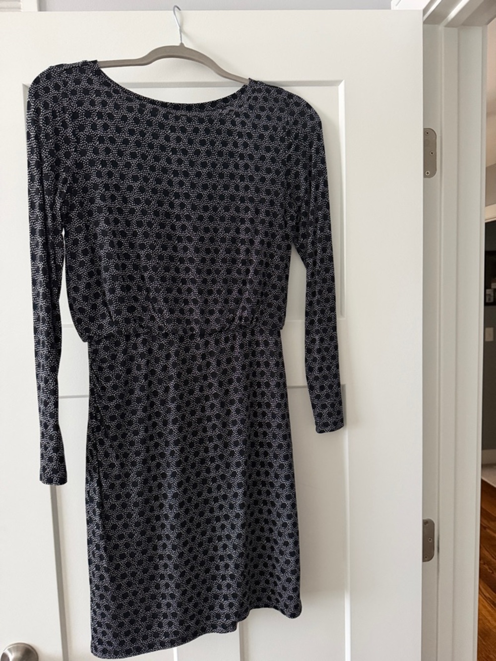 LOFT Black and White Long-Sleeve Printed Dress